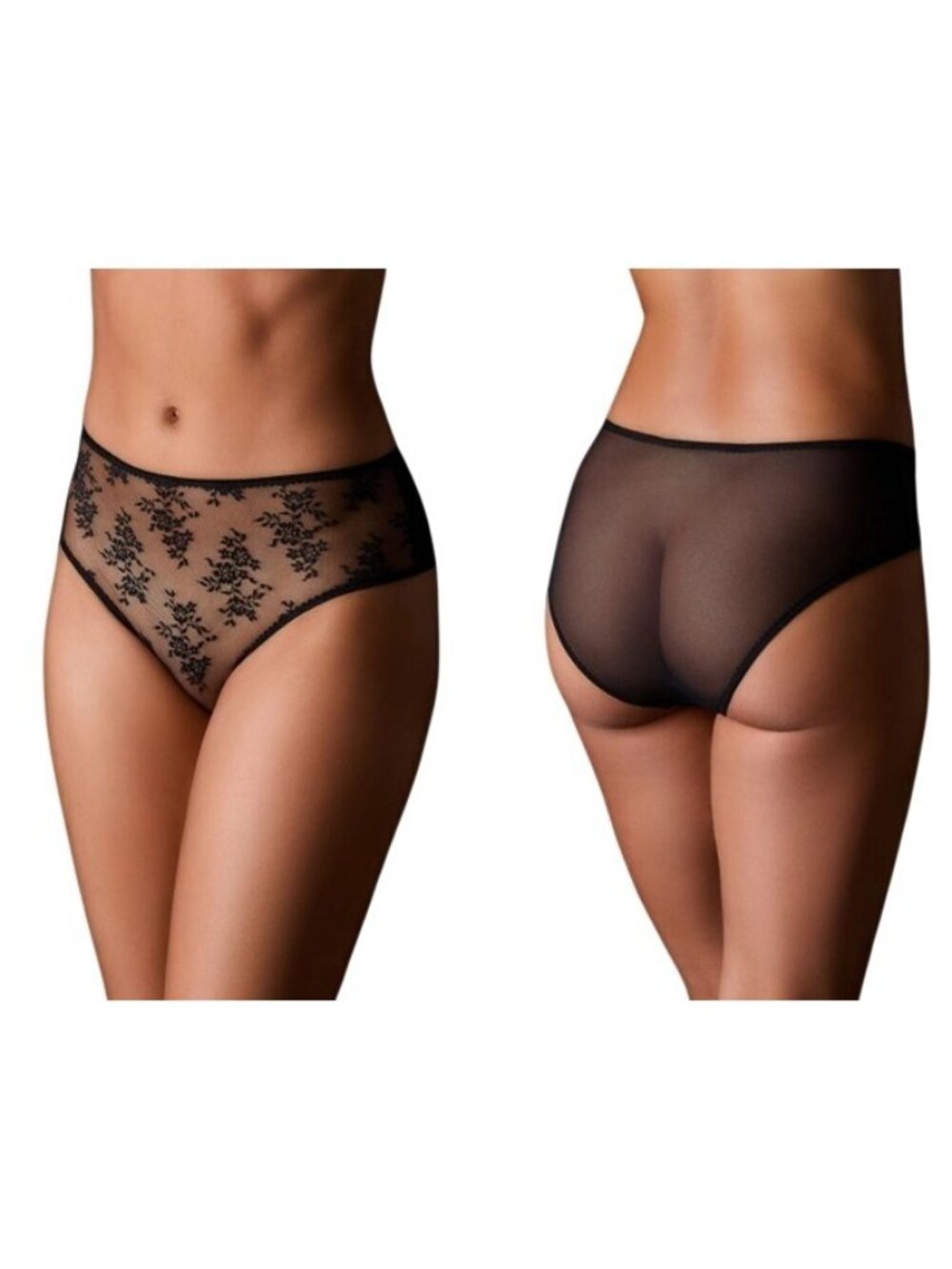 Journelle Romy High Waist Brief Panty L Black Sheer Lace Mesh Sexy Flirty NWT